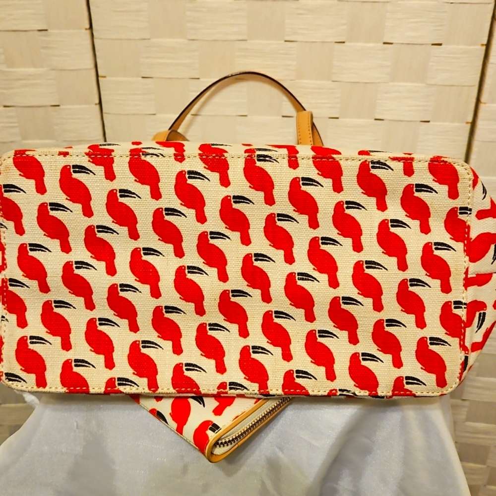 Kate Spade Francis Toucan Multi Linen/jute White & Red Tote With Matching Wallet - Picture 16 of 16